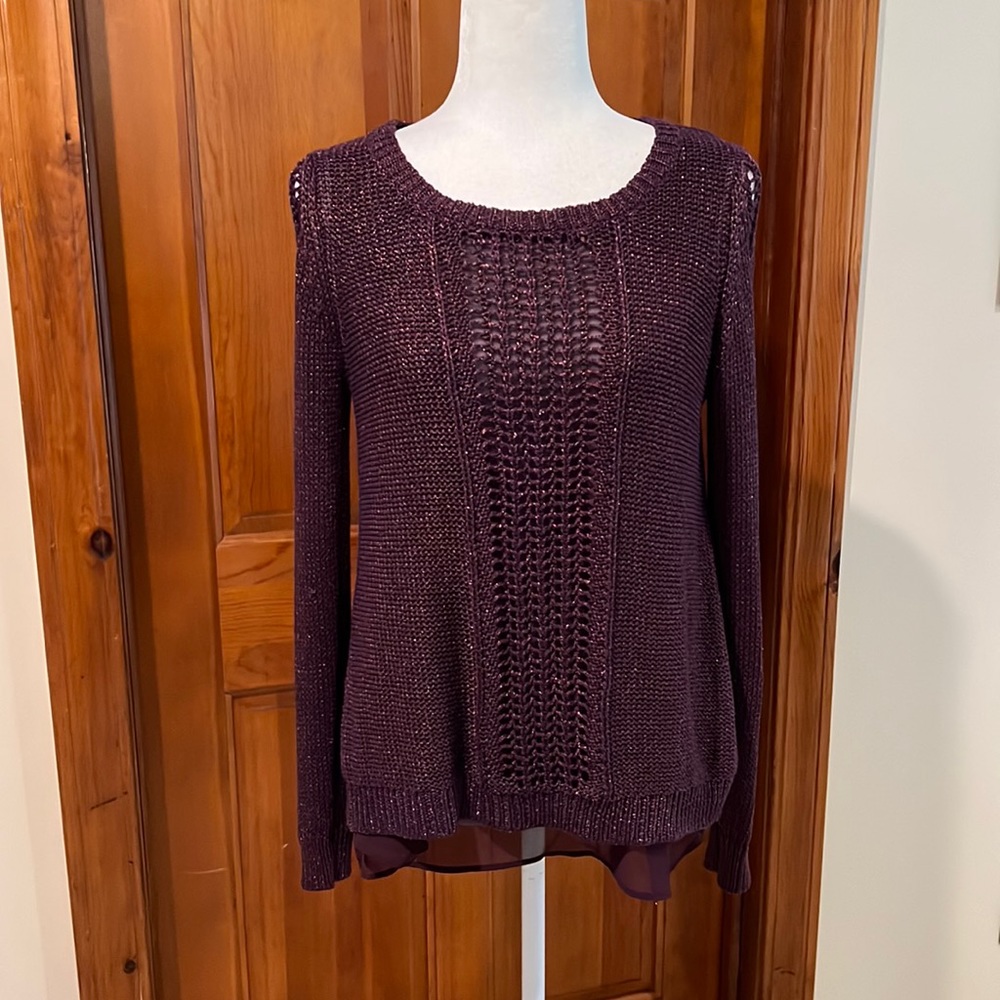 Lucky Brand Metallic Knit Sheer Lined Sweater